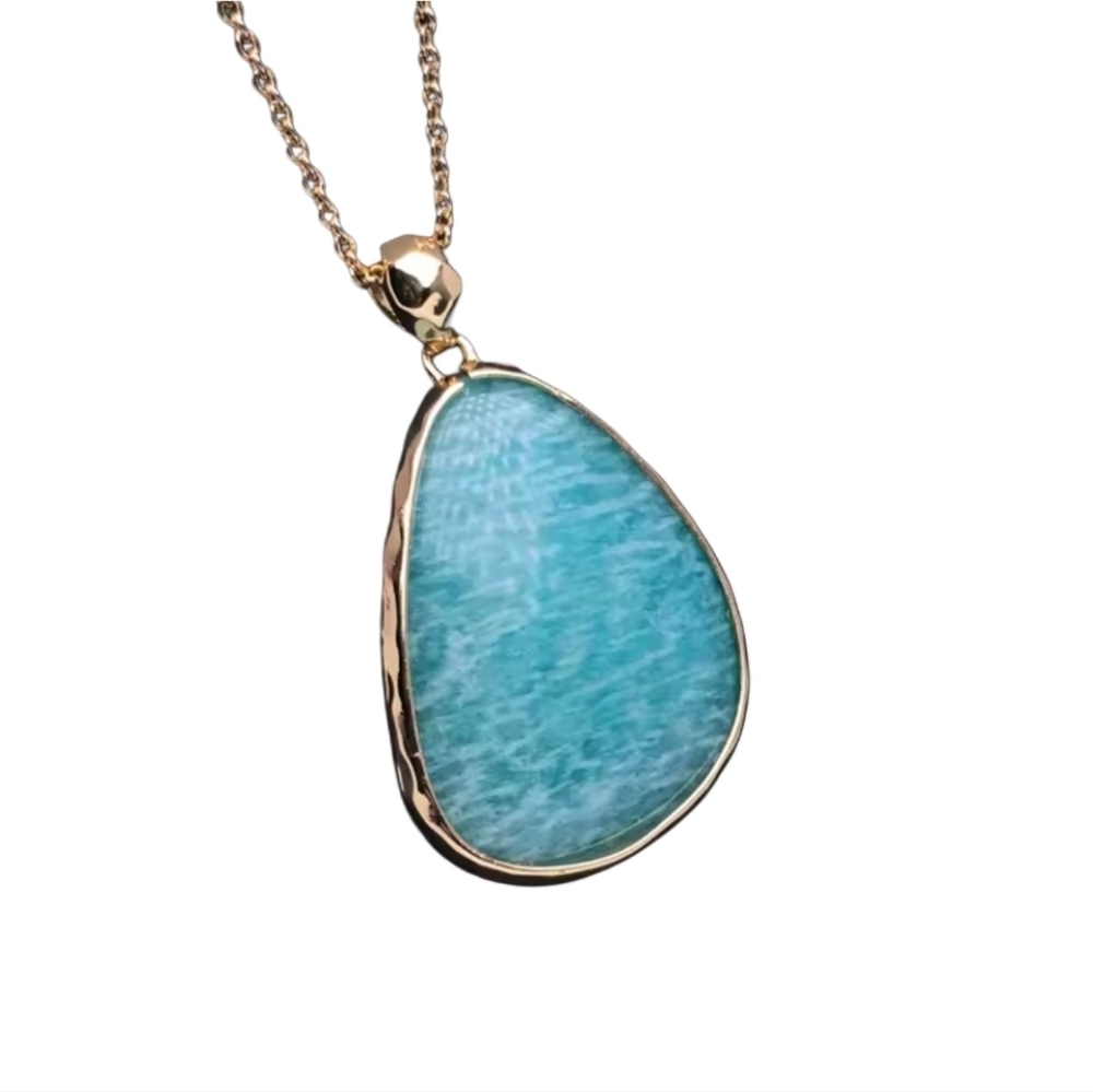 Amazonite pendant; 1.6"x.8"; double sided; nwot